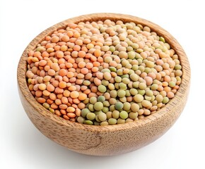 Wooden Bowl of Red and Green Lentils Composition, Close-up, Healthy Food lentils, legumes