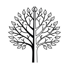 Obraz premium Stylized black and white tree with contrasting branches and leaves