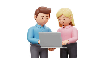 business people comparing charts on a laptop..plain white background