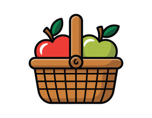 Fresh apples in wicker basket, healthy harvest treat