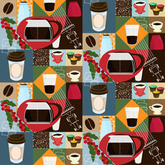 mocaico com tema de caf&eacute; - padr&atilde;o ilustrado com 4 pe&ccedil;as