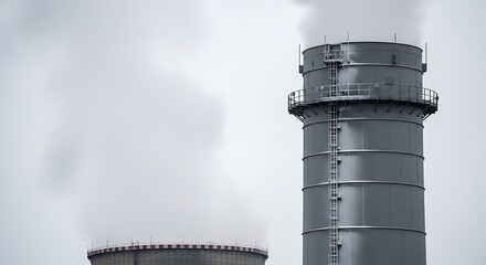 Industrial Gray, Soaring Steel: Chimneys in the Mist, Towering Titans: A Smokestack Symphony in Industrial Monochrome