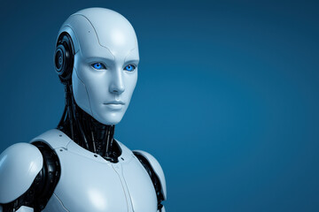 Futuristischer Roboter vor blauem Hintergrund