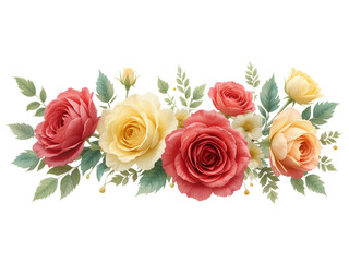 Fototapeta premium Yellow and red rose floral composition bouquet isolated on transparent background 