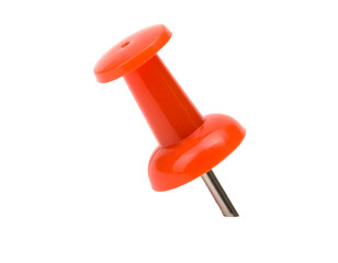 Vibrant Orange Pushpin Standing Upright Isolated Studio Shot on White, transparent background, PNG, Clipping path. Graphic resources. Business concept.