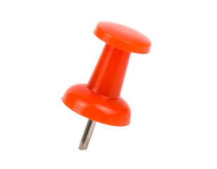 Vibrant Orange Pushpin Standing Upright Isolated Studio Shot on White, transparent background, PNG, Clipping path. Graphic resources. Business concept.
