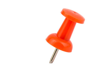 Vibrant Orange Pushpin Standing Upright Isolated Studio Shot on White, transparent background, PNG, Clipping path. Graphic resources. Business concept.