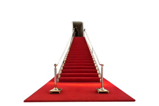 Red carpet and golden barrier isolated on transparent background for exclusive event, premiere, or vip arrival