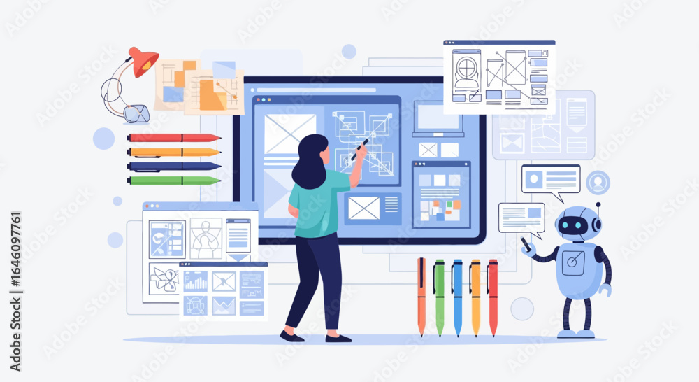 Wall mural digital product development with ai assistant and user interface design process
