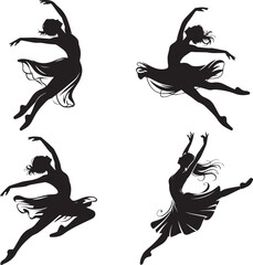 Ballet Dancer silhouette vector art illustration graceful dance positions design set