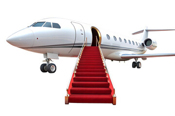 Obraz premium Private jet with red carpet isolated on transparent background for exclusive travel, vip arrival, or business trip