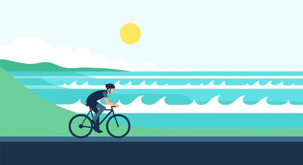 Fototapeta premium Cyclist Enjoying Scenic Coastal Route Cycling on the Sea View Road