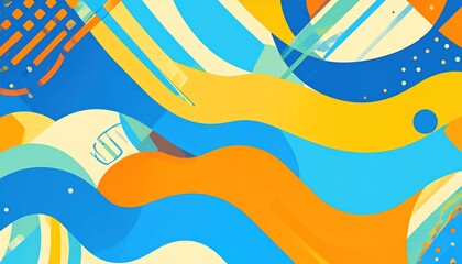 Abstract Composition Of Flowing Colorful Waves With Geometric Shapes and Textured Background