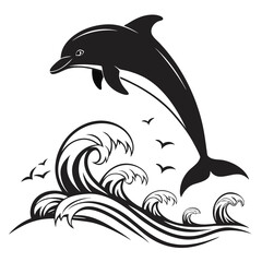 Dolphin leaping over waves silhouette