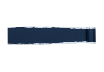 Long torn edge paper strip in dark navy blue with one straight and one jagged side, isolated on white, perfect for modern and bold typography.