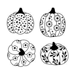 set of outline retro groovy  pumpkins