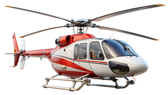 Helicopter isolated on transparent background, a rotorcraft with rotating blades, used for air travel and transportation