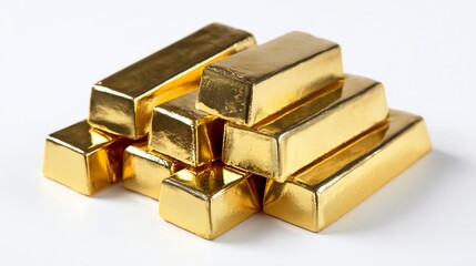 Stack of gold bars on white background, showing investment, wealth, and financial assets