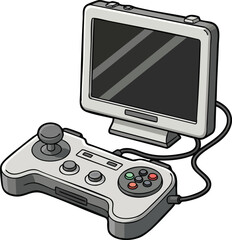 Retro Gaming Console Classic Joystick and CRT Monitor Illustration