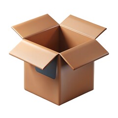 An open empty cardboard box with flaps unfolded on a white background