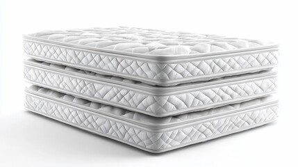 Obraz premium Stacked new white mattresses isolated for bedding industry, showcasing comfort and sleep