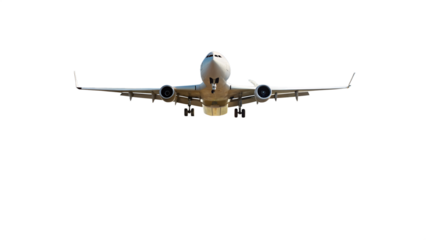 Front view of a commercial airplane in flight, isolated against a transparent background isolated on transparent background