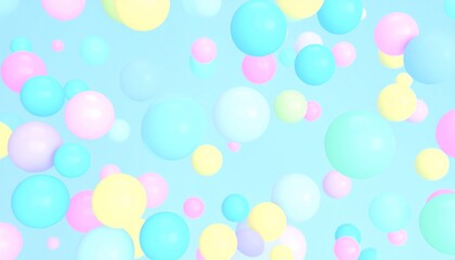 Abstract Composition of Pastel 3D Spheres Floating Against a Blue Gradient Background