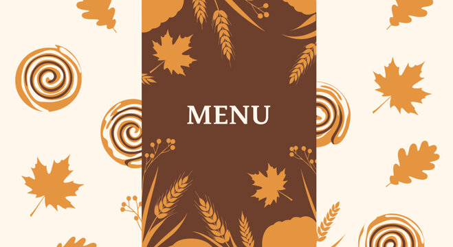 Elegant autumn themed menu cover design with seasonal elements illustration