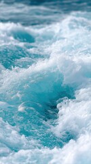Turquoise ocean waves crashing in foamy seascape