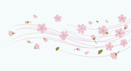 Elegant cherry blossom vector design with flowing lines for spring greetings card and background banner with nature theme