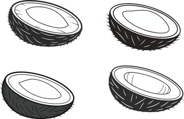 Four halved coconuts in a sketchy hand drawn style