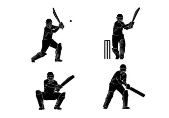 Four Distinct Cricket Players Showcasing Varied Batting Techniques and Styles in Action Poses