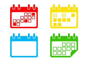 Colorful Calendar Icons for Organization and Planning in Vibrant Red, Blue, Yellow, and Green Shades