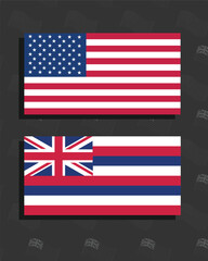 Vector illustration of the American and Hawaiian state flags displayed together as official symbols of patriotism and culture.