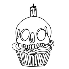 Skull cupcake one line art drawing