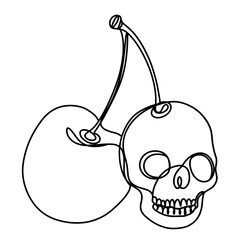  Cherries with skull one line art drawing