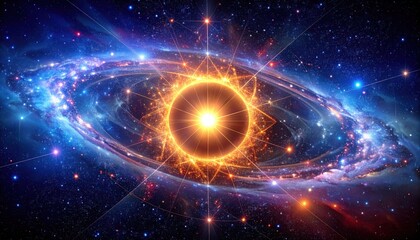 Obraz premium Abstract depiction of a star field orbiting a central glowing core set against a dark blue night sky with bright lights