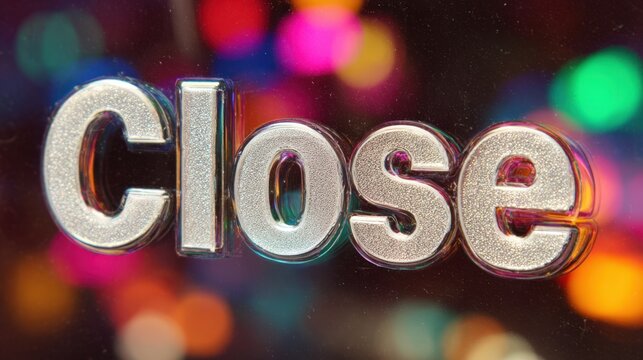 Sparkling Silver Close Up Word with Colorful Bokeh Background Ideal for ending or closing themed projects