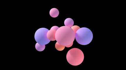 Floating Pastel Spheres Abstract 3D Render of Colorful Balls on Black Background Particle Bokeh Effects