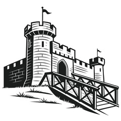Obraz premium Medieval castle drawbridge silhouette