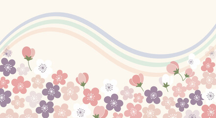 Elegant floral pattern with pastel shades and a rainbow arc for decorative purposes