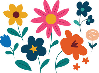 Delicate hand drawn spring wildflowers lush green leaves and delicate branches create a vibrant floral collection perfect for decorative accents