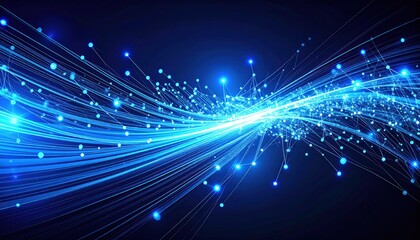 Obraz premium Abstract Digital Illustration Of Glowing Blue Light Trails Forming A Dynamic Wave Against A Dark Background