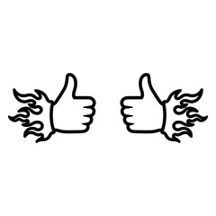 Two thumbs up hand gestures with stylized flames, symbolizing approval, excellence, and success. A dynamic graphic element for positive feedback and cool design concepts.