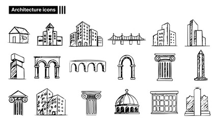 Hand-Drawn Architectural Elements – Sketches of Buildings, Bridges, and Columns