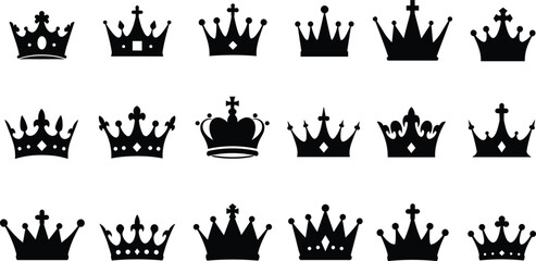 Royal crown silhouette vector set, black king and queen crown icons, luxury royal emblem collection, perfect for heraldry, design, fashion