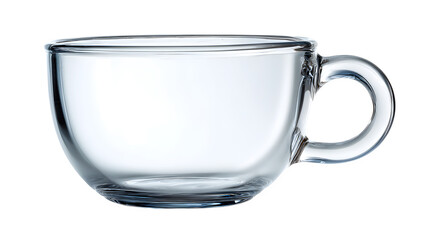 Crystal clear glass mug, elegant design, perfect for coffee, tea, or hot beverages, offering a pristine and refreshing drinking experience for modern homes and cafes