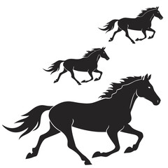 Horses running in herd silhouette