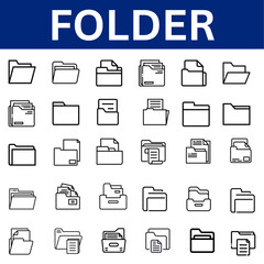 Folder editable line icon set.