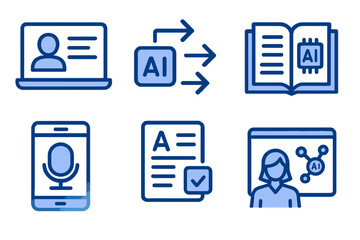 set of icons for web design, AI Data Processing and Knowledge Sharing Vector Icons